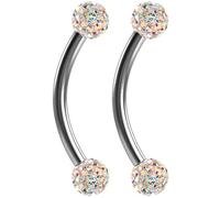 2pc 16g 1.2mm Curved J-Curve Barbell 10mm Crystal Nipple Ring Cartilage Bar Rook Daith Helix Aurora Borealis AB