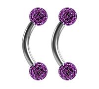 2pc 16g 1.2mm Curved J-Curve Barbell 6mm Crystal Ring Cartilage Bar Rook Daith Eyebrow Helix 6mm Amethyst Ferido