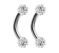 2pc 16g 1.2mm Curved J-Curve Barbell 6mm Crystal Ring Cartilage Bar Rook Daith Eyebrow Helix Cubic Zirconia Ferido