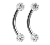 2pc 16g 1.2mm Curved J-Curve Barbell 8mm Crystal Nipple Ring Cartilage Bar Rook Daith Eyebrow Helix Cubic Zirconia