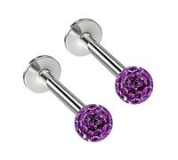 2pc 16g 1.2mm CZ Amethyst Labret Bar Lip Stud Cystal Sparkly Glitter Ball Surgical Steel Monroe Rings 8mm