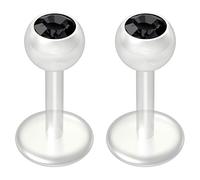 2pc 16g 1.2mm Jet Black Crystal Bioplast Labret Bar Flexible Lip Stud BioFlex Monroe Ring Jewellery 6mm