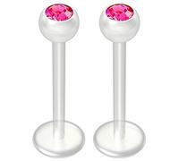 2pc 16g 1.2mm Rose Pink Crystal Bioplast Labret Bar Flexible Lip Stud BioFlex Monroe Ring Jewellery 12mm