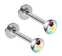 2pc 16g 1.2mm Surgical Steel Labret Bar Monroe Lip Ring 3mm AB Gem Tragus Earring Stud Piercing Jewellery 8mm