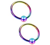 2pc 18 Gauge Captive Bead Ring Rainbow Anodized Stainless Steel Hypoallergenic Septum Bar Earrings 8mm