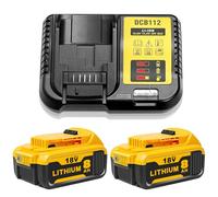 2PC 18V 8000mAh Lithium-ion Battery Replacement for Dewalt 18V Battery with DC112 Charger Compatible with Dewalt DCB210 DCB208 DCB206 DCB205 DCB204 (2Battery+Charger-18V 8.0Ah)
