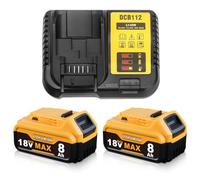 2PC 18V 8000mAh Lithium-ion Battery Replacement for Dewalt 18V Battery with DC112 Charger Compatible with Dewalt DCB210 DCB208 DCB206 DCB205 DCB204 (2Battery+Charger-18V 8.0Ah)