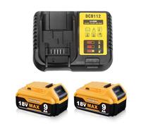 2PC 18V 9000mAh Lithium-ion Battery Replacement for Dewalt 18V Battery with DC112 Charger Compatible with Dewalt DCB210 DCB208 DCB206 DCB205 DCB204 (2Battery+Charger-18V 9.0Ah)