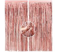 2Pc 1m*2m Rose Gold Metallic Tinsel Curtains Party Backdrop Curtain Shimmer Curtain,Foil Fringe Curtain Decorations Backdrop Hanging Streamer for Halloween Xmas Birthday Wedding Engagement Prom