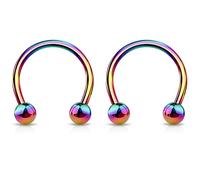 2pc 1mm 18g Rainbow Surgical Stainless Steel Horseshoe Bar Hoop 3mm Ball Circular Barbells Earrings Cartilage Helix Septum Nose Lip Rings - 10mm