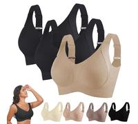 2PC/3 PC Sports Bras for Older Women UK Non Wired Full Coverage Ribbed Seamless Soft Breathable Bralettes Ladies Push Up Adjustable Leisure Stretch Everyday Bra (Recommended to take 1-2 Size Bigger)
