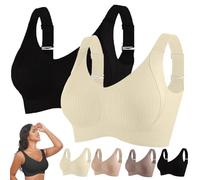 2PC/3 PC Sports Bras for Older Women UK Non Wired Full Coverage Ribbed Seamless Soft Breathable Bralettes Ladies Push Up Adjustable Leisure Stretch Everyday Bra (Recommended to take 1-2 Size Bigger)