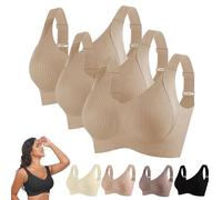 2PC/3 PC Sports Bras for Older Women UK Non Wired Full Coverage Ribbed Seamless Soft Breathable Bralettes Ladies Push Up Adjustable Leisure Stretch Everyday Bra (Recommended to take 1-2 Size Bigger)