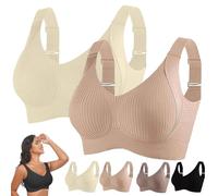 2PC/3 PC Sports Bras for Older Women UK Non Wired Full Coverage Ribbed Seamless Soft Breathable Bralettes Ladies Push Up Adjustable Leisure Stretch Everyday Bra (Recommended to take 1-2 Size Bigger)