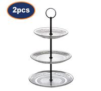 2pc 3 Tier Glass Cake Stand Afternoon Tea Dessert Food Display Kitchen Tableware