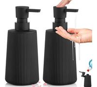2Pc 350ml Black Soap Dispenser with Pump, Refillable Kitchen Washing up Liquid Soap Dispenser, Modern Farmhouse Style Glass Hand Wash Dispensers,Reusable Bathroom Liquid Divider for Shampoo,Shower Gel