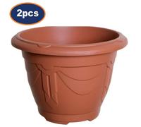 2Pc 43Cm Plastic Planter Round Venetian Flower Plant Deep Pot Grey Garden Basket
