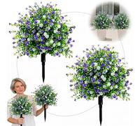 2pc 45cm Artificial Plants Outdoor Topiary Trees, UV Resistant Ball Trees with Ground Spikes, Weatherproof Faux Shrubs for Garden, Porch & Patio Decor(A)