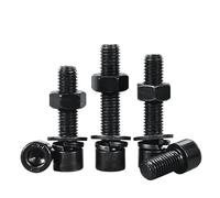2pc-50pc 12.9 Grade High-Strength Cup Head Hex Socket Screw Set, Fully Threaded, Includes Nuts, Flat Washers, and Spring Washers, Black, Metric M2-M24(M16*75(3PC))
