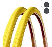 2PC 700x23C Vibrant Colored Bicycle Tires 8 Colors 700/23C Wear Resistant 700 23 C for Road City Bike(Yellow,Tire+tube Presta Valve 80)