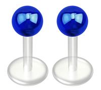 2pc AB Blue Labret Bar 16g 1.2mm Studs Flexible Bioplast Clear Plastic Bioflex Monroe Lip Piercing Jewellery 6mm