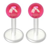 2pc AB Pink Labret Bar 16g 1.2mm Studs Flexible Bioplast Clear Plastic Bioflex Monroe Lip Piercing Jewellery 6mm