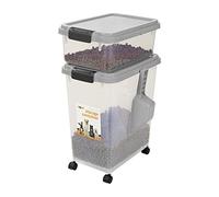2PC animal Dry Food Container With Casters - Plastic Airtight Food Storage Container | Wheeled Bin For Easy Mobility | With Airtight Seals & Snap Lock | Ideal For Storing Dog Cat Other Pet Food (grey)