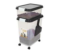 2PC animal Dry Food Container With Casters - Plastic Airtight Food Storage Container | Wheeled Bin For Easy Mobility | With Airtight Seals & Snap Lock | Ideal For Storing Dog Cat Other Pet Food(Black)