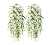 2PC Artificial Flowers Outdoor 75cm Artificial Hanging Flowers,Artificial-Plants Outdoor,Fake Hanging Baskets,UV Resistant Fake Flowers No Fade Faux Plants Garden Porch Window Box Decorating (White)