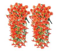 2PC Artificial Flowers Outdoor 75cm Artificial Hanging Flowers,Artificial-Plants Outdoor,Fake Hanging Baskets,UV Resistant Fake Flowers No Fade Faux Plants Garden Porch Window Box Decorating (orange)