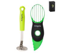 2pc Avocado Tool Set in Box - 3-in-1 Avocado Slicer with Cutter & Pit Remover + Mini Masher - Kitchen Utensil Gift Set for Guacamole Lovers by Xidgets (Zippy Green/Zippy Green)