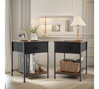 2PC Bedside Tables Industrial Bedroom Rustic Brown Furniture Pirlo Plush Brown One Size