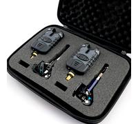 (2Pc Bite Alarm - 2Pc Swingers) Carp Fishing Bite Alarm and illuminated Swinger Set Blue LED Volume tone Case