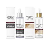 2pc Black and White Rice Exfoliant Set, Rice Ampoule Exfoliating Peeling Solution, Moisturizing Minimizing Pore for All Skin Types (One Size, 2pcs)