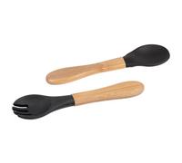 2pc Black Bamboo Baby Weaning Fork & Spoon Set - Small Toddler Kids Childrens First Self Feeding Food Cutlery Utensils - by Tiny Dining