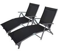 2pc Black Reclining Outdoor Sun Lounger with 7 Positions Marco Paul Black One Size