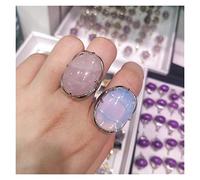 2PC Blue Apatite Fluorite Black Tourmaline Agate Rose Quartz Opal Inlaid Ring Women Jewelry Fashion Ornaments Crystal(Rose Quartz Opal)