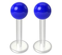 2pc Blue Labret Bar 14g 1.6mm Flexible Studs Bioplast Clear Plastic Bioflex Monroe Piercing Jewellery 10mm