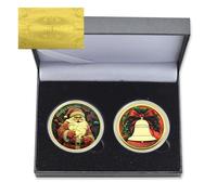 2pc/Box Santa Claus Commemorative Coins Christmas Tree Bells Bear Metal 3D Craft Challenge Coins with Certificate and Gift Box Collectibles (Style 4-2pc-box)