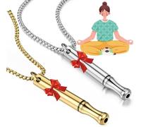 2Pc Breathing Necklace With Resistance,Stainless Steel Breath Relief Anxiety Whistlestress Relief, Mindful Necklace For Relaxatio,Breathing Aids For Meditation (Gold+Silver)