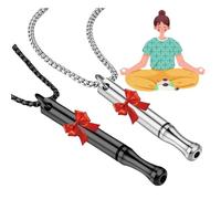 2Pc Breathing Necklace With Resistance,Stainless Steel Breath Relief Anxiety Whistlestress Relief, Mindful Necklace For Relaxatio,Breathing Aids For Meditation (Silver+Black)
