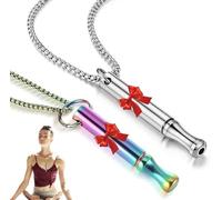 2Pc Breathing Necklace With Resistance,Stainless Steel Breath Relief Anxiety Whistlestress Relief, Mindful Necklace For Relaxatio,Breathing Aids For Meditation (Silver+Colorful)