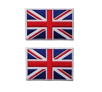 2PC British Union England Flag Patch Sew On Embroidered Applique (Blue (White Edge))