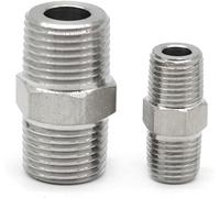 2pc BSP Thread 304 Stainless Steel Reducing Hex Nipple Equal Reducer Pipe Adapter Fitting Connector for Plumbing(3/8x1/8in)