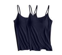 2PC Camisole Tops for Women Seamless Tank Tops with Built in n Bra Summer Sleeveless Basic Tops Adjustable Spaghetti Straps Stretch Comfort Yoga Bra Vests for Everyday Casual Wear