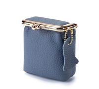 2pc Card Holder Leather Coin Purse Kiss Clasp Lock Mini Pattern Bag Vintage Handbag Clutch Lipstick for Commute(Blue)