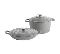 2pc Cast Iron Casserole Dish Set with Self-Basting Lids 2.3L & 4.68L Argon Tableware Grey One Size