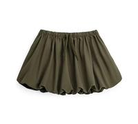 2pc Casual Green Bubble Hem Mini Skirt Women's Summer Drawstring Waist Lantern A-Line Versatile Floral Petal Short for Women(S)