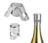 2PC Champagne Stopper Stainless Steel Wine Bottle Stoppers Vacuum Sealed with Locking Clamp Leak-Proof Reusable Wine Saver Preserver for Prosecco Beer Spirits Silver