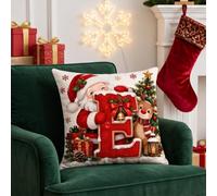 2pc Christmas Alphabet Pillow Covers, 45x45cm Letter A To Z Cushion Cases, Santa Claus Printed Cloth Decorative Throw Pillow Covers For Sofa Bedroom Home Xmas Holiday Decoration，E